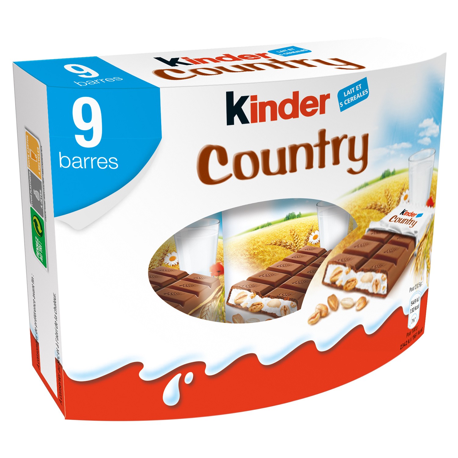 9 barres au chocolat au lait et céréales Kinder Country